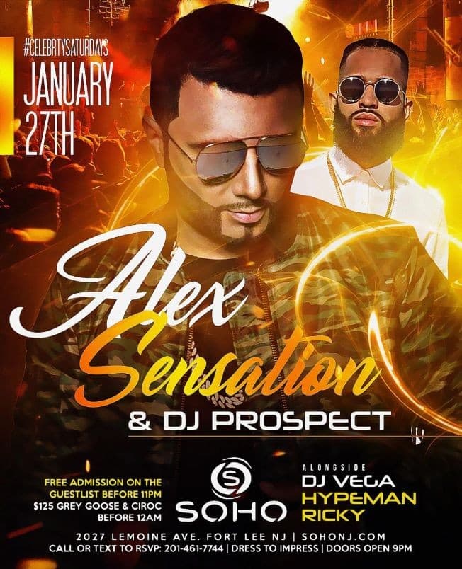 Event - CELEBRITY SATURDAYS WITH ALEX SENSATION - Fort Lee, New Jersey - January 27, 2018 | concert tickets