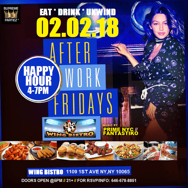 Event - AFTERWORK FRIDAYS AT WING BISTRO FEB 2nd - New York, New York - February 2, 2018 | concert tickets