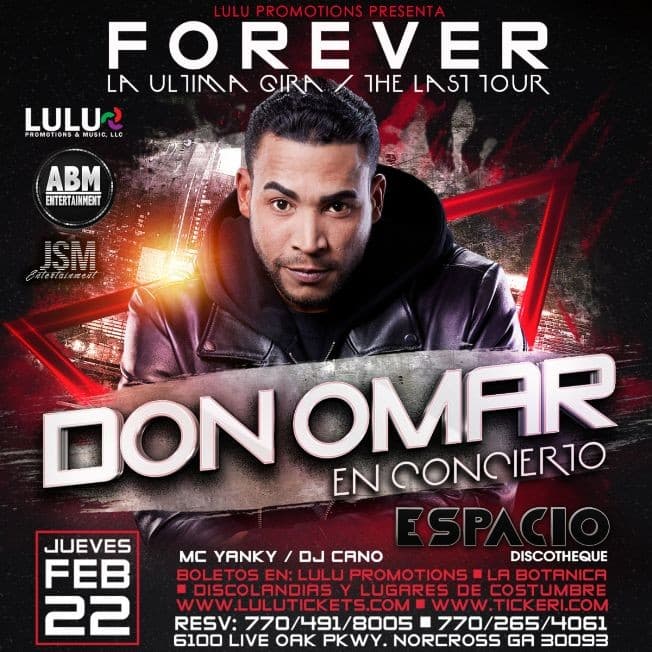 Event - DON OMAR EN CONCIERTO, THE LAST TOUR / LA ULTIMA GIRA! - Norcross, Georgia - 22 de febrero de 2018 | concert tickets