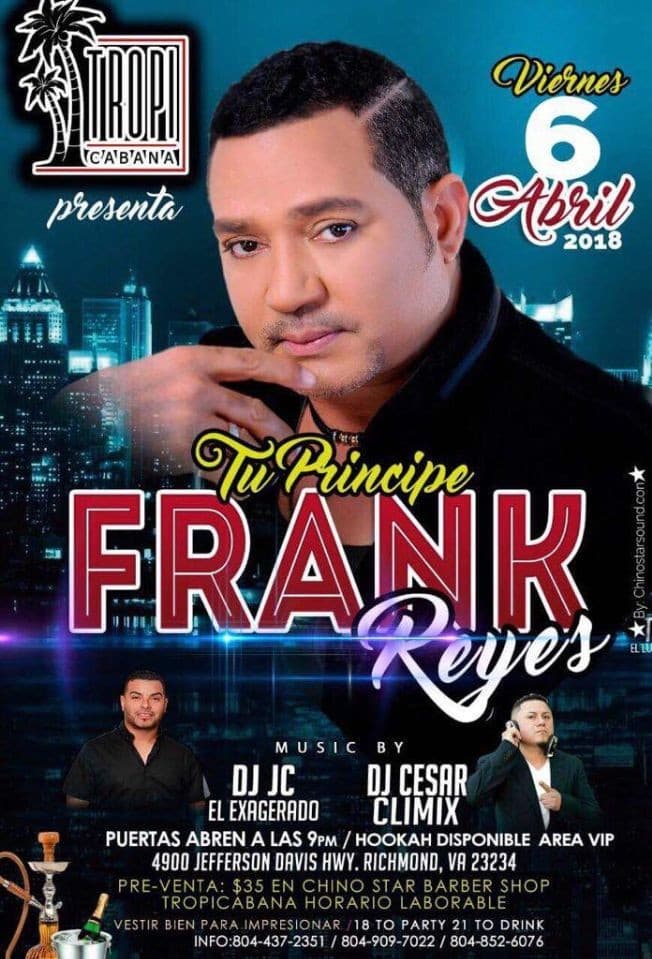 Event - Frank Reyes en Concierto - Richmond, Virginia - April 6, 2018 | concert tickets