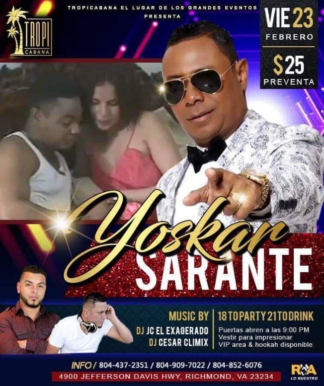 Event - Yoskar Sarante en Concierto - Richmond, Virginia - February 23, 2018 | concert tickets