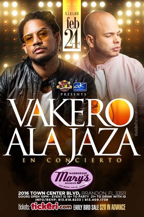 Event - Vakero & Ala Jaza En Concierto - Brandon, Florida - February 24, 2018 | concert tickets