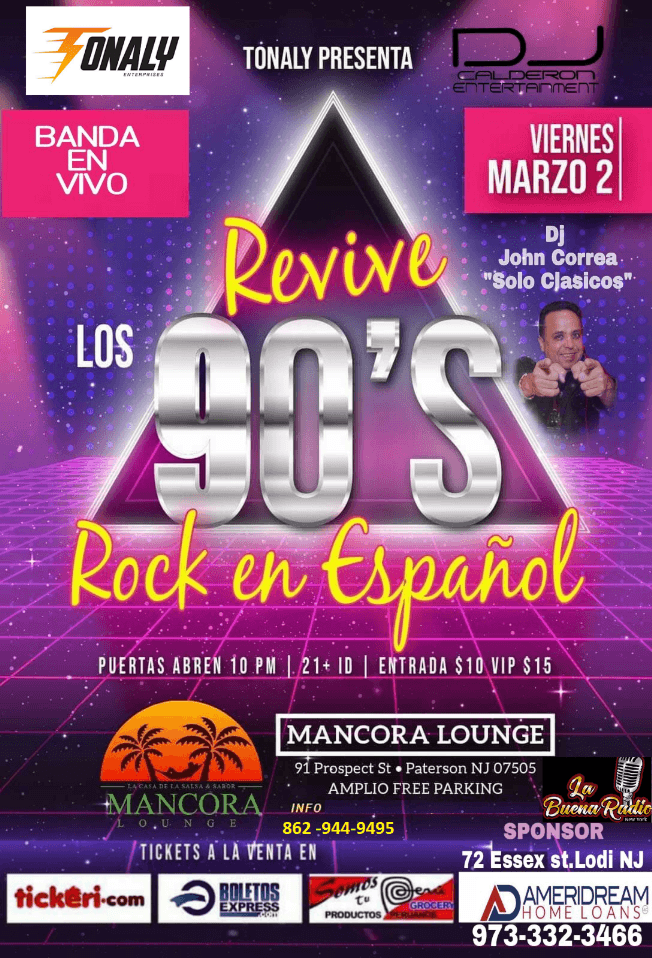 Event - Revive los 90's Rock en Español - Paterson, New Jersey - March 2, 2018 | concert tickets