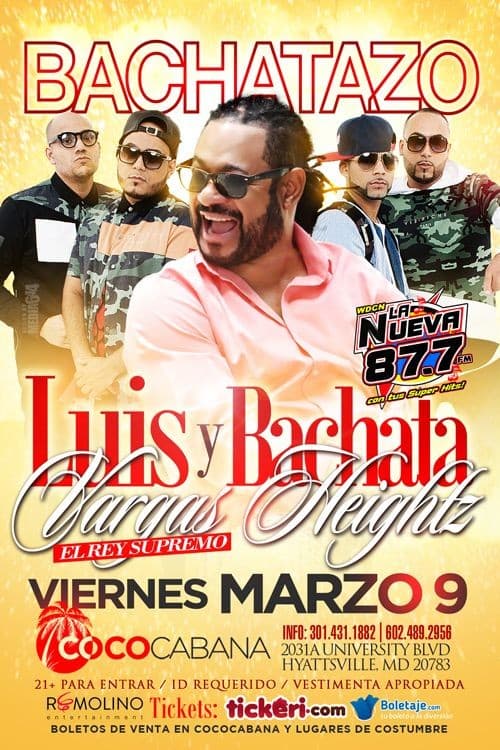 Event - Luis Vargas & Bachata Heightz - Adelphi, Maryland - March 9, 2018 | concert tickets