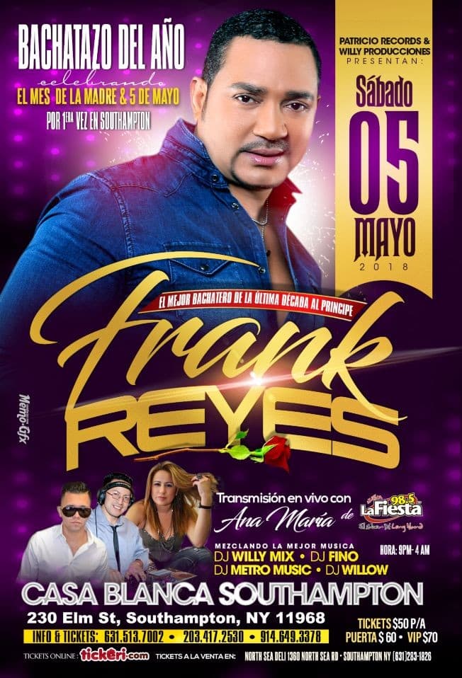 Event - Frank Reyes en vivo en Southampton NY - Southampton, New York - May 5, 2018 | concert tickets