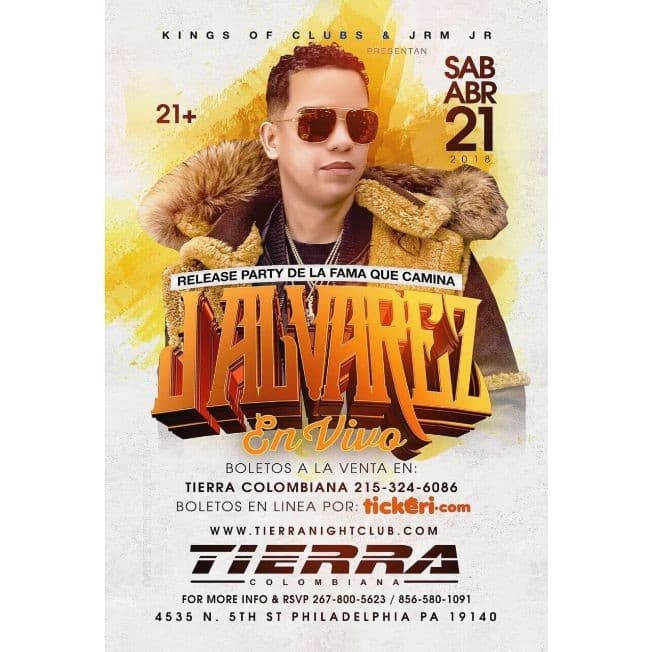 Event - J Alvarez en Philadelphia,PA - Philadelphia, Pennsylvania - April 21, 2018 | concert tickets