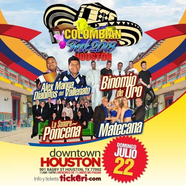 Event - Colombian Fest Houston 2018 con La Sonora Ponceña, Matecaña, Binomio de Oro & Alex Manga Los Diablitos en Houston,TX - Houston, Texas - July 22, 2018 | concert tickets