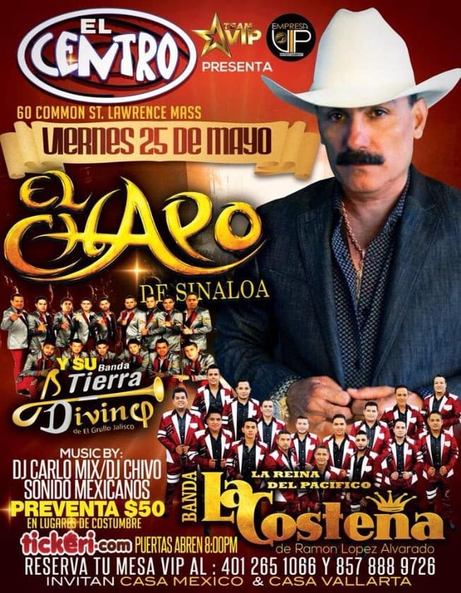 Event - El Chapo De Sinaloa Y Su Banda▪Banda La Costeña - Lawrence, Massachusetts - May 25, 2018 | concert tickets