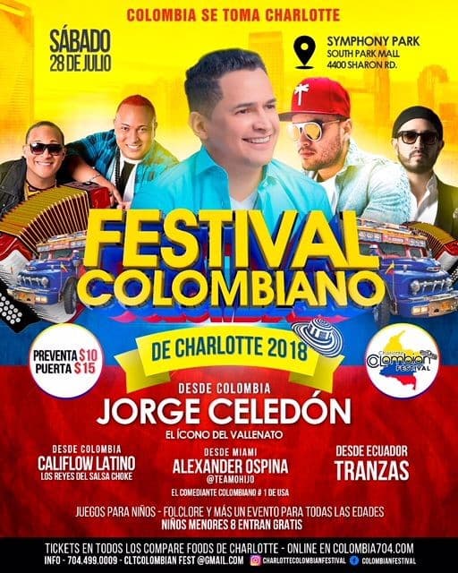 Event - Festival Colombiano de Charlotte 2018 con Jorge Celedon - Charlotte, North Carolina - July 28, 2018 | concert tickets