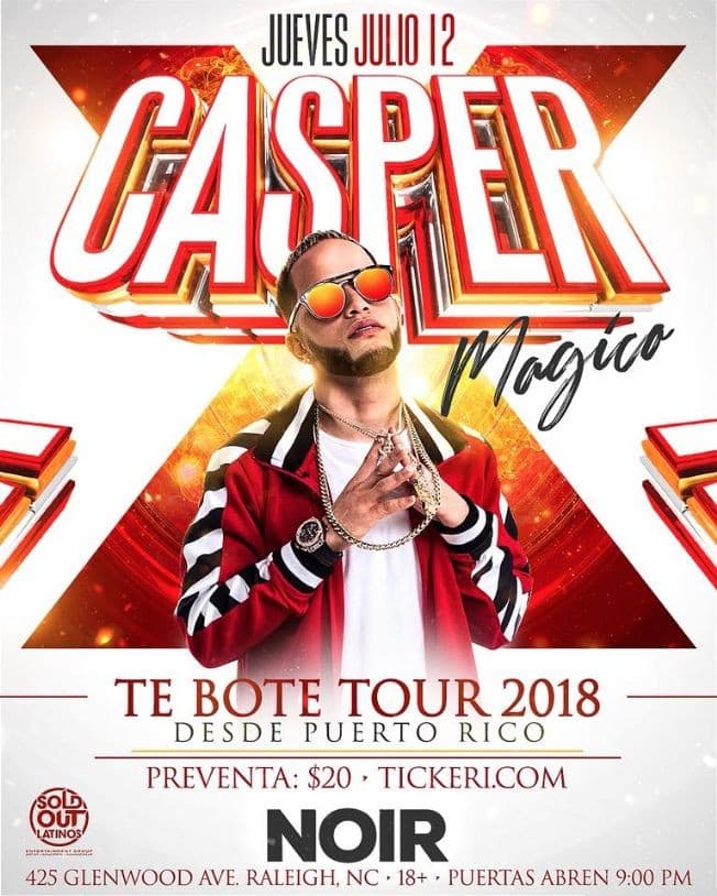 Event - CASPER MAGICO " TE BOTE " TOUR U.S.A 2018 - Raleigh, North Carolina - July 12, 2018 | concert tickets