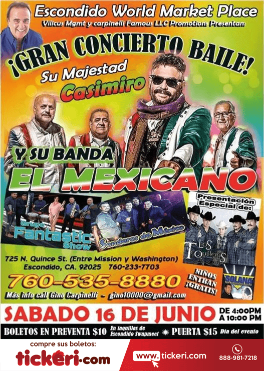 Event - Casimiro y su banda El Mexicano - Escondido, California - 16 de junio de 2018 | concert tickets