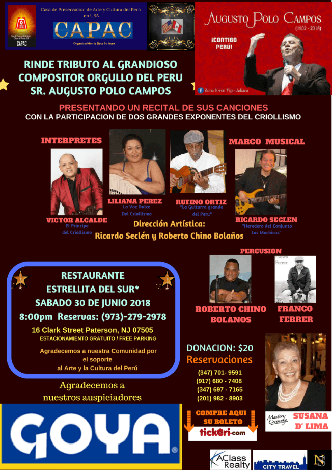 Event - Tributo Al Gran Compositor Sr. Augusto Polo Campos en Paterson,NJ - Paterson, New Jersey - June 30, 2018 | concert tickets