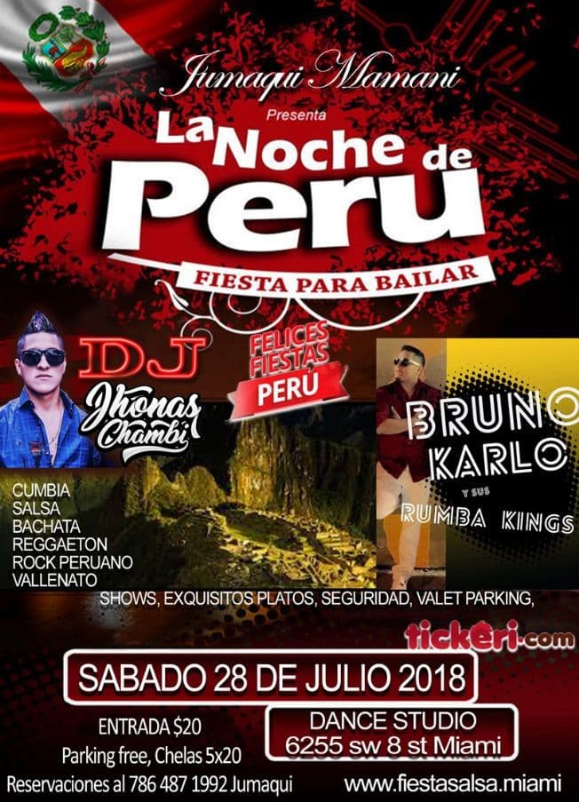 Event - La Noche de Peru Fiesta para bailar. Felices fiestas Perú - Miami, Florida - July 28, 2018 | concert tickets