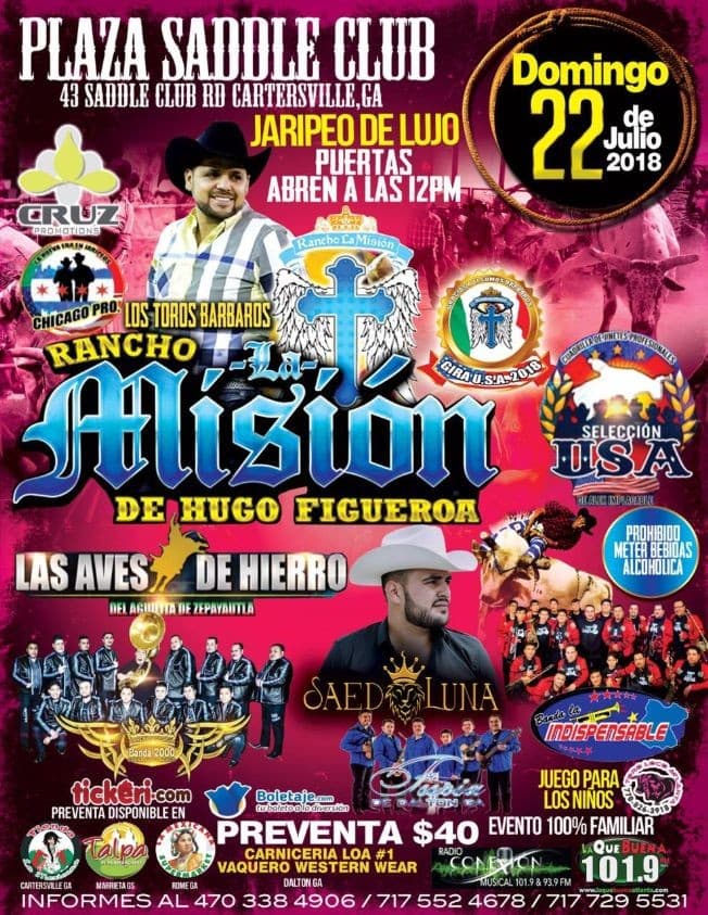 Event - Jaripeo Rancho La Mision de Hugo Figueroa,Las Aves de Hierro en Cartersville,GA - Cartersville, Georgia - July 22, 2018 | concert tickets