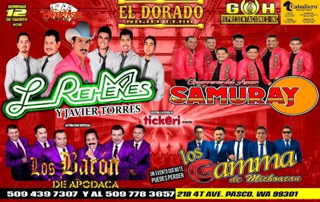 Event - Los Rehenes, Guerreros del Amor Samuray, Los Baron de Apodaca & Los Gamma en Pasco,WA - Pasco, Washington - August 12, 2018 | concert tickets