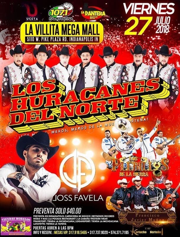 Event - Los Huracanes del Norte, Los Plebillos de La Sierra & Mas en Indianapolis,IN - Indianapolis, Indiana - July 27, 2018 | concert tickets