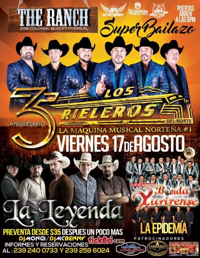 Event - LOS RIELEROS, LA LEYENDA, BANDA YURINENSE, LA EPIDEMIA EN FT MYERS,FL - FTMYERS, Florida - August 17, 2018 | concert tickets