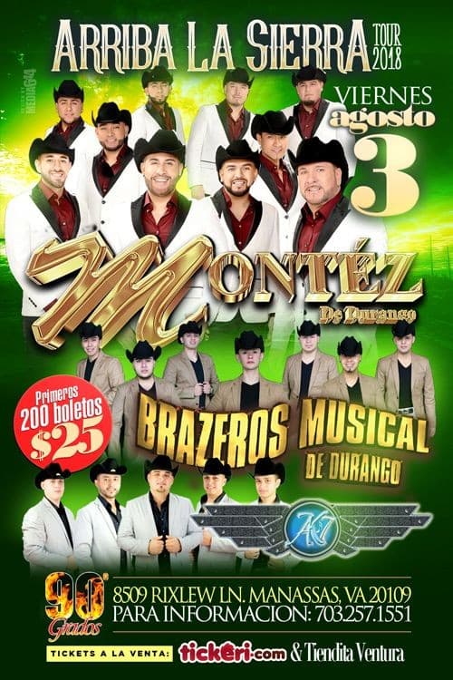 Event - Montez de Durango, Brazeros Musical y AK7 - Manassas, Virginia - August 3, 2018 | concert tickets