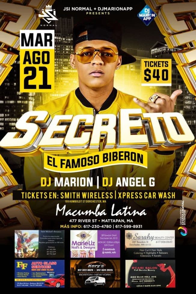 Event - Secreto el famoso biberón - Mattapan, Massachusetts - August 21, 2018 | concert tickets