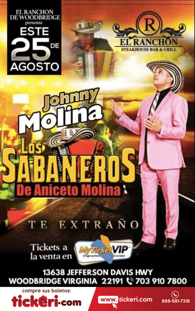 Event - Johnny Molina Los Sabaneros de Aniceto Molina en Woodbridge,VA - Woodbridge, Virginia - August 25, 2018 | concert tickets