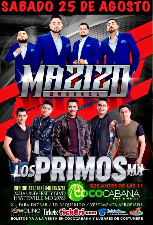 Event - Mazizo Musical & Los Primos MX en Hyattsville,MD - Adelphi, Maryland - August 25, 2018 | concert tickets