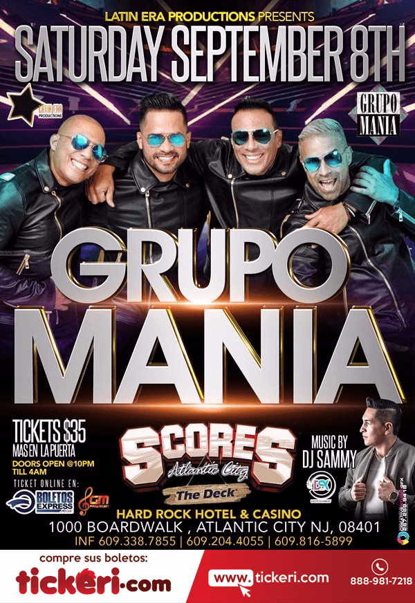 Event - Grupo Mania En Atlantic City, NJ - Atlantic City, New Jersey - September 8, 2018 | concert tickets