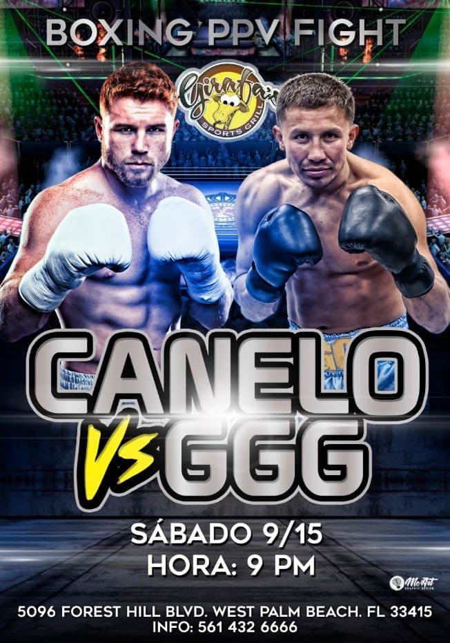 Event - “CANELO vs GGG” BOXING WATCH PARTY @GIRAFA’S !! - West Palm Beach, Florida - September 15, 2018 | concert tickets