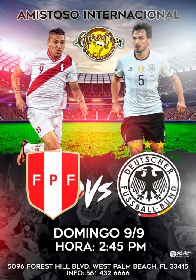 Event - “PERU vs GERMANY” Watch Party en GIRAFA’S - West Palm Beach, Florida - September 9, 2018 | concert tickets