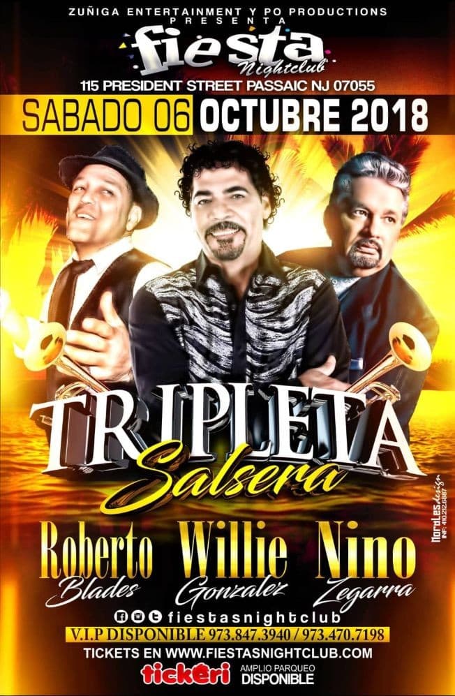 Event - Tripleta Salsera con Roberto Blades, Willie Gonzalez & Nino Zegarra En Passaic,NJ - Passaic, New Jersey - October 6, 2018 | concert tickets