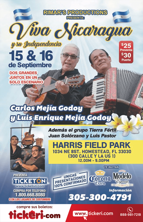 Event - Viva Nicaragua con Carlos Mejia Godoy Y Luis Enrique Megia Godoy En Homestead,FL - Homestead, Florida - September 15, 2018 | concert tickets