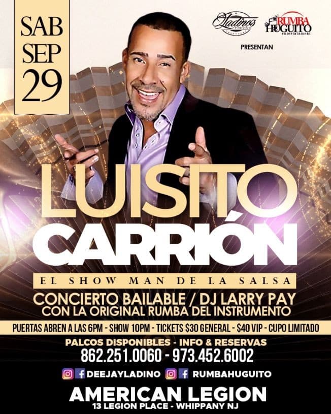 Event - LUISITO CARRION - Whippany, New Jersey - September 29, 2018 | concert tickets