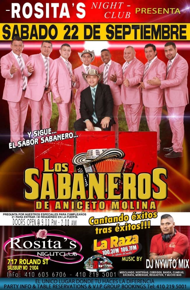 Event - Los Sabaneros de Aniceto Molina en Salisbury,MD - Salisbury, Maryland - September 22, 2018 | concert tickets