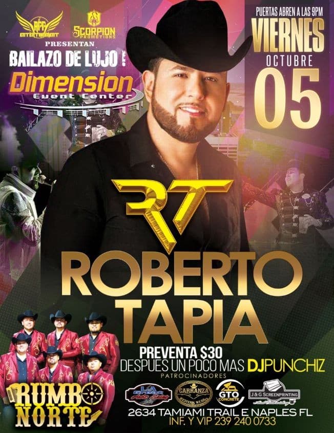 Event - Roberto Tapia en Naples,FL - Naples, Florida - October 5, 2018 | concert tickets