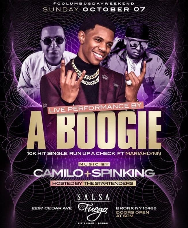 Event - Columbus Day Weekend Aboogie With Da Hoodie Live With DJ Camilo At Salsa Con Fuego - Bronx, New York - October 7, 2018 | concert tickets