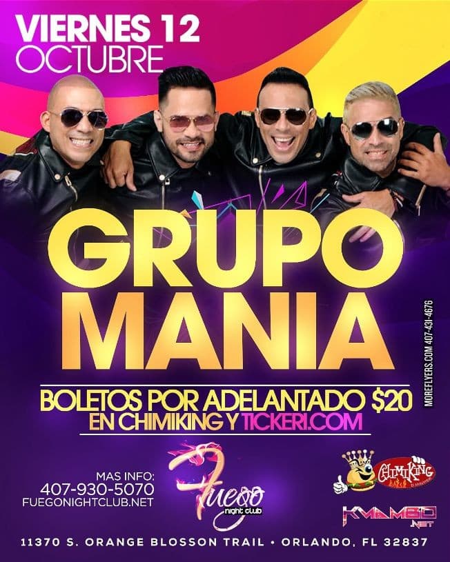 Event - Grupo Mania - Orlando, Florida - October 12, 2018 | concert tickets