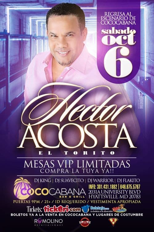 Event - Hector Acosta el Torito, en Concierto!! - Adelphi, Maryland - October 6, 2018 | concert tickets