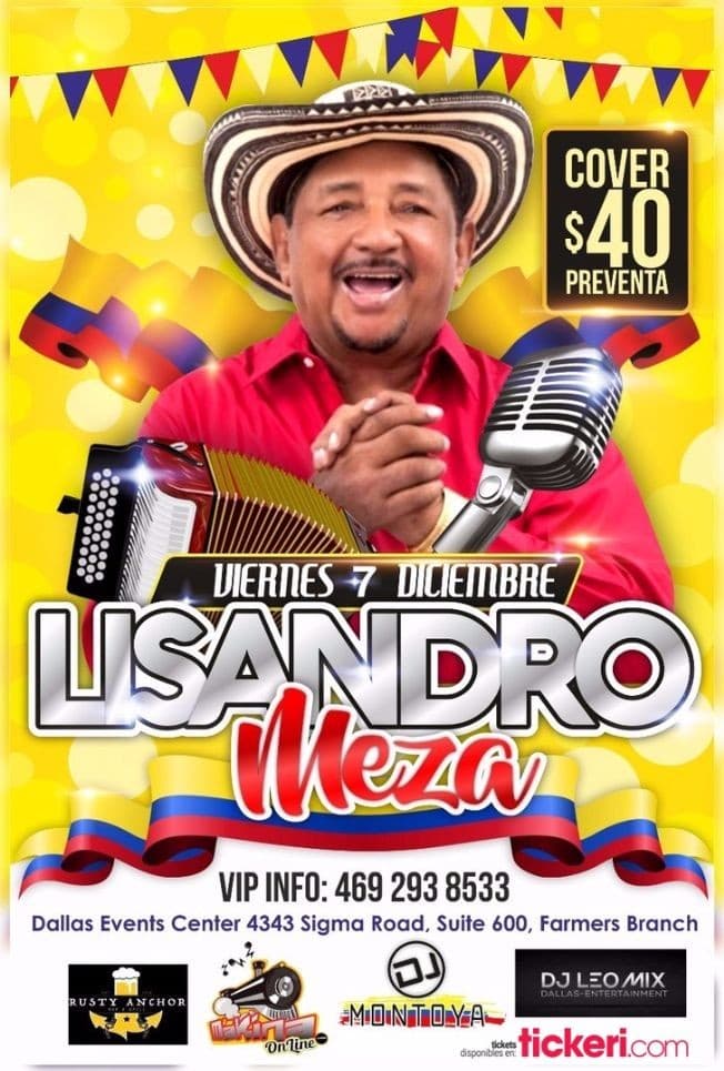 Event - LISANDRO MEZA EN CONCIERTO EN FARMER BRANCH, TX - Farmers Branch, Texas - December 7, 2018 | concert tickets