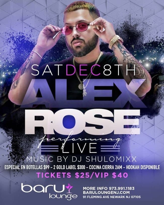 Event - Alex Rose Live at Baru Lounge - Newark, New Jersey - December 8, 2018 | concert tickets