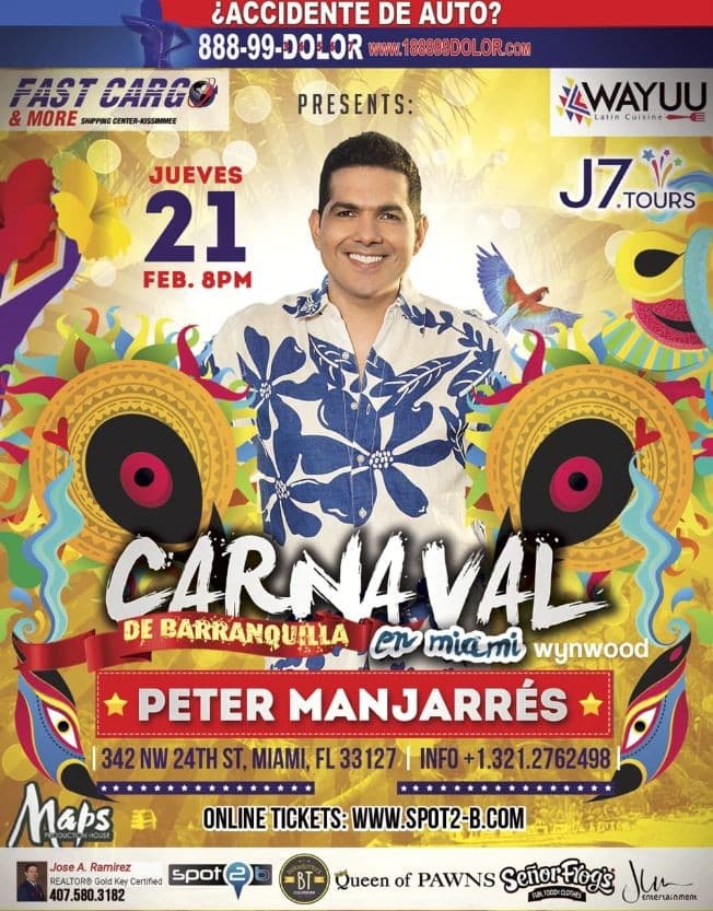 Event - Esta noche Peter Manjarres & friends carnaval de barranquilla en Wynwood - Miami, Florida - February 21, 2019 | concert tickets