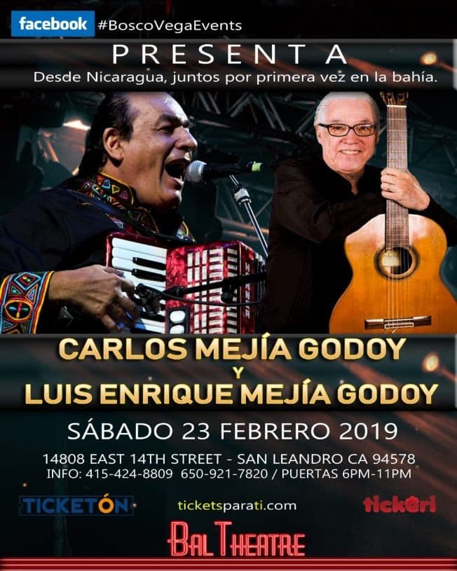 Event - Carlos Mejia Godoy & Luis Enrique Mejia Godoy en San Leandro,CA - San Leandro, California - February 23, 2019 | concert tickets