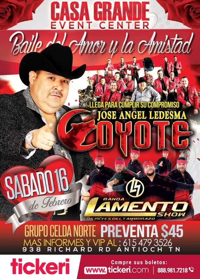 Event - Jose Angel Ledesma Coyote & Banda Lamento Show en Antioch,TN - Nashville, Tennessee - February 16, 2019 | concert tickets