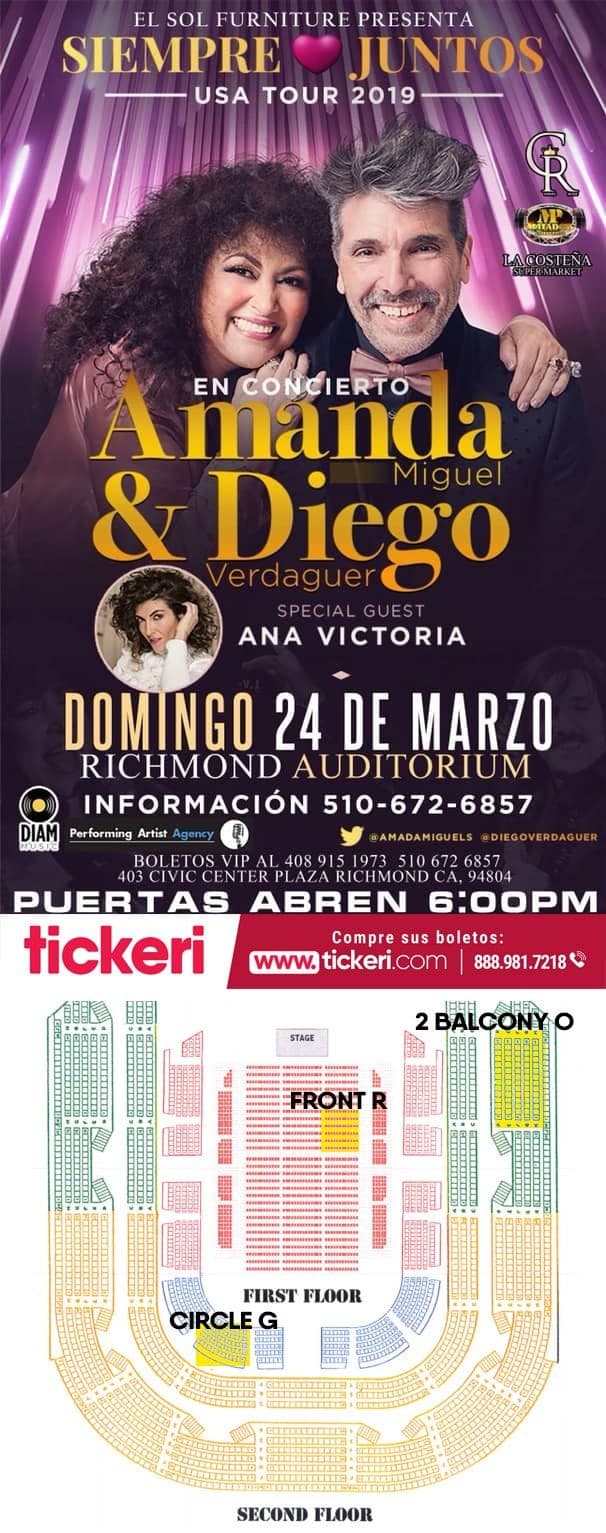 Event - Amanda Miguel y Diego Verdaguer en Richmond CA - Richmond, California - March 24, 2019 | concert tickets