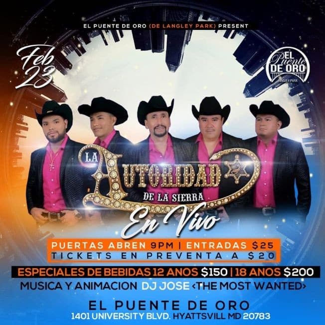 Event - LA AUTORIDAD DE LA SIERRA - Hyattsville, Maryland - February 23, 2019 | concert tickets