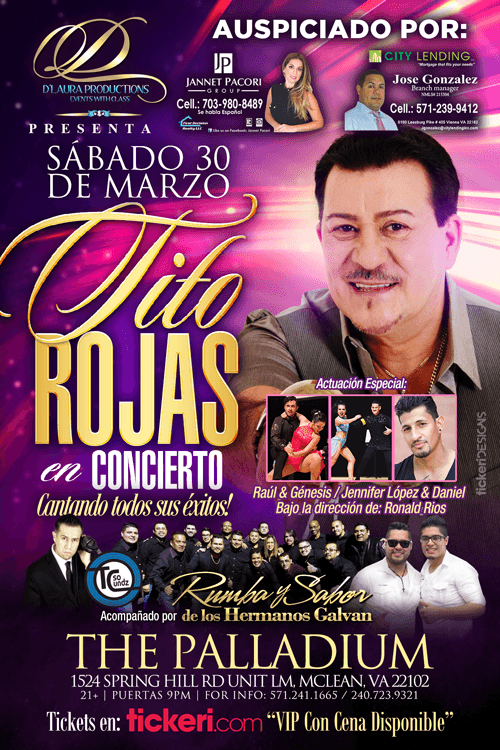 Event - TITO ROJAS ( EL GALLO DE LA SALSA) EN CONCIERTO EN MCLEAN, VIRGINIA - MC LEAN, Virginia - March 30, 2019 | concert tickets