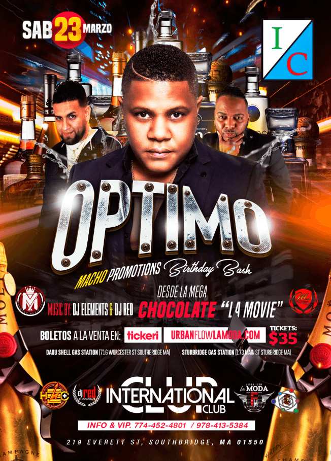 Event - Optimo En Vivo @International Club Southbridge MA - Southbridge, Massachusetts - March 23, 2019 | concert tickets