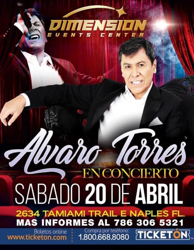 Event - ALVARO TORRES EN CONCIERTO - Naples, Florida - April 20, 2019 | concert tickets