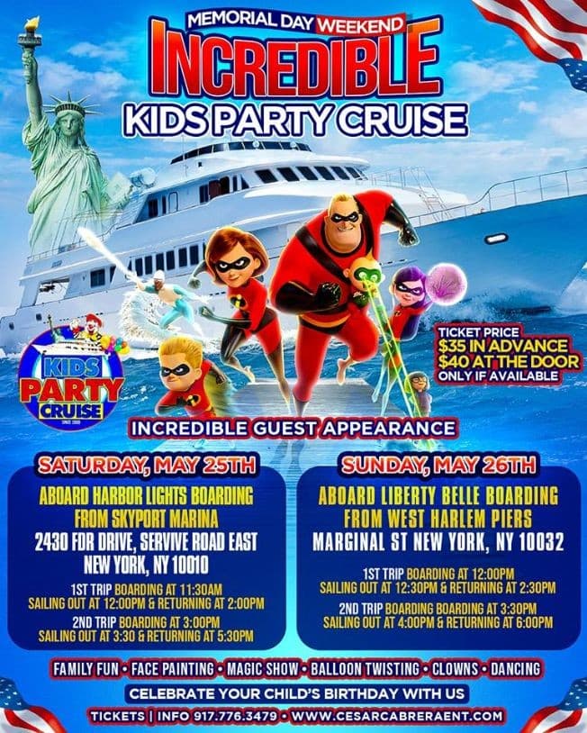 Event - Incredible Kids Party Cruise (12:00pm-2:30pm) - NY, New York - May 26, 2019 | concert tickets