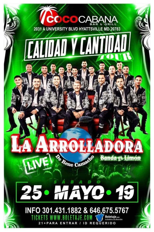 Event - LA ARROLLADORA BANDA EL LIMON en Maryland - Adelphi, Maryland - May 25, 2019 | concert tickets