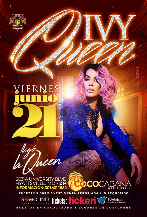 Event - IVY QUEEN - LA CABALLOTA! LA POTRA!! LA DIVA!!! LA QUEEN!!!! HOY NO DEJES QUE TE LO CUENTEN - Adelphi, Maryland - June 21, 2019 | concert tickets