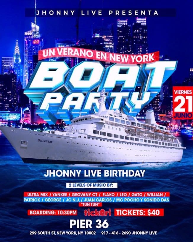 Event - UN VERANO EN NY.  BOAT PARTY. - New York, New York - June 21, 2019 | concert tickets